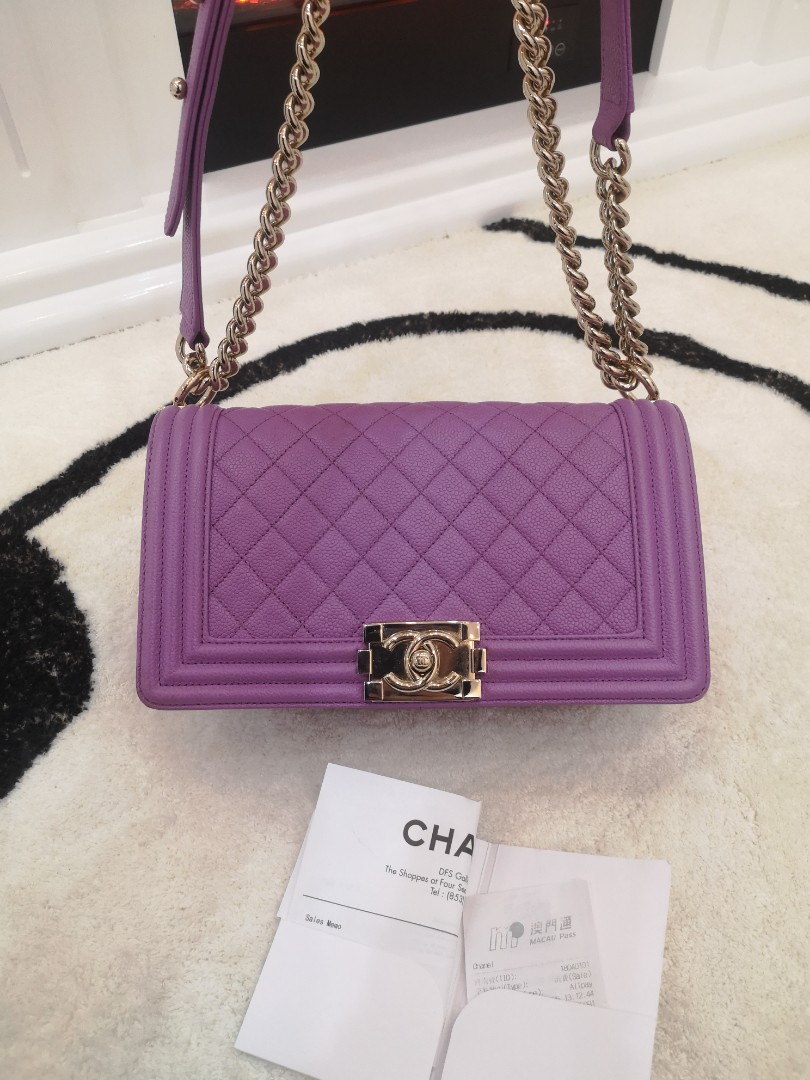 Series 29 CHANEL Classic Le Boy in Purple Caviar OLD MEDIUM Size Light Gold  Hardware Combo Authentic Chanel, Luxury, Bags & Wallets on Carousell