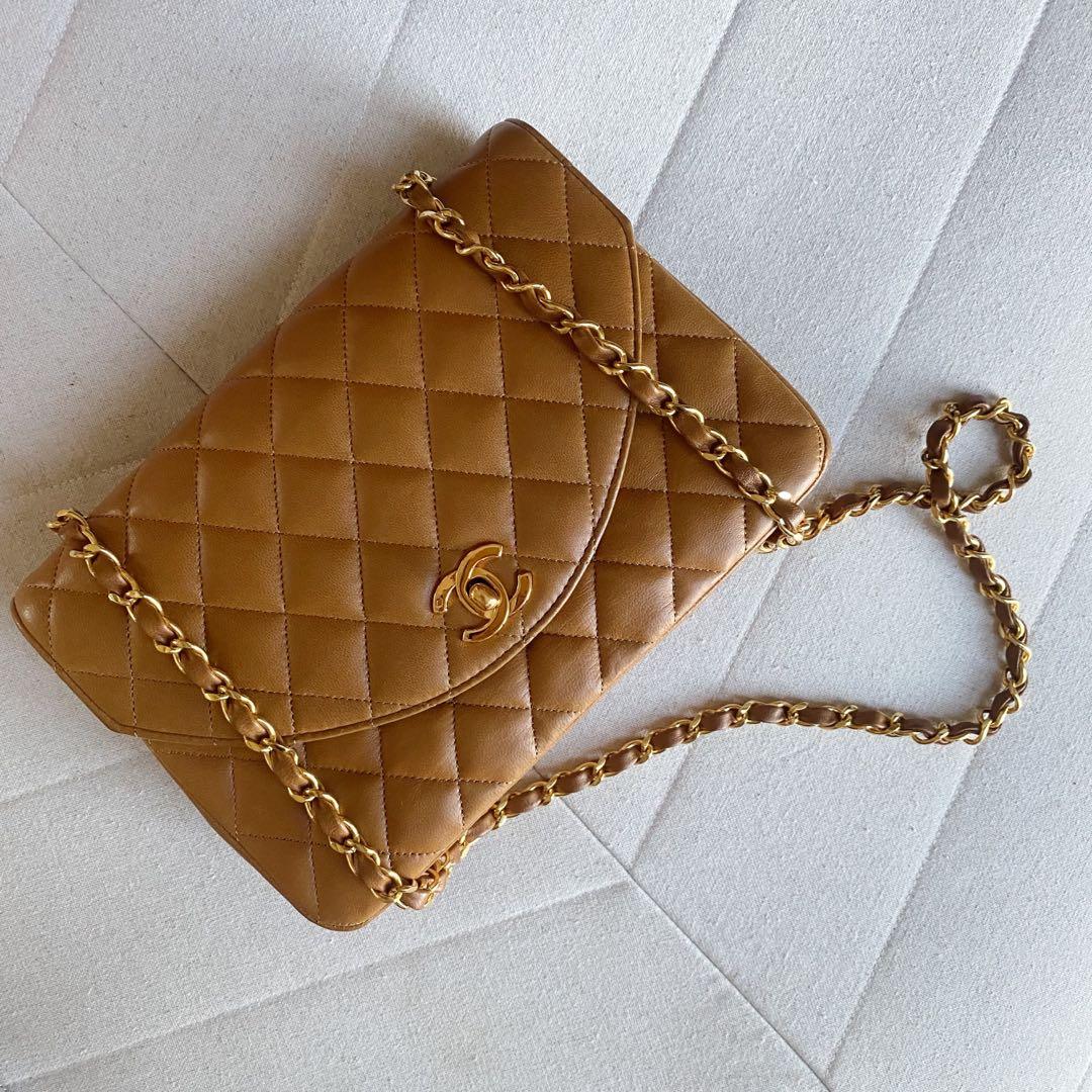 Sold! Vintage chanel caramel half moon small flap, Luxury, Bags & Wallets  on Carousell