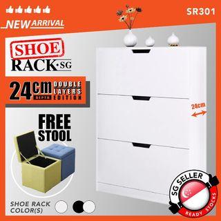 [FULLY ASSEMBLED] SR-301 White Shoe Rack / Shoe Cabinet / Shoe Shelves
