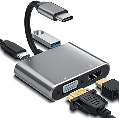 USB C to HDMI VGA Adapter,USB Type C to VGA HDMI Adapter Thunderbolt 3 VGA  Adapter for MacBook Pro/iPad Pro/Air 2020 2019 2018,Dell XPS 13/15,Surface