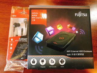 Fujitsu富士通 USB3.0 2.5吋 WI-FI無限行動外接盒&入耳式耳機麥克風 E-01