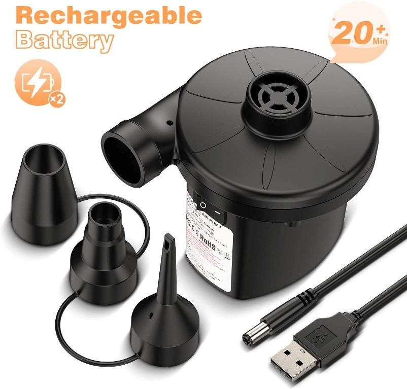 AirExpect Electric Air Pump Portable Air Compressor Pump for Inflatable Air Mattress Bed Swimming Ring Inflatable Cushion Boat Couch Pool Raft Toys AC Inflator Deflator with 3 Nozzles NEW Health Nutri...