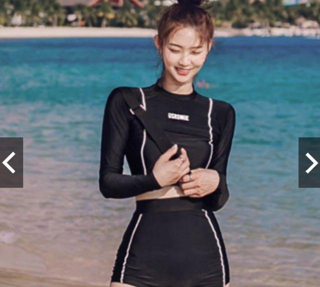 Black two piece long sleeve swimsuit, Women's Fashion, Swimwear, Bikinis u0026  Swimsuits on Carousell