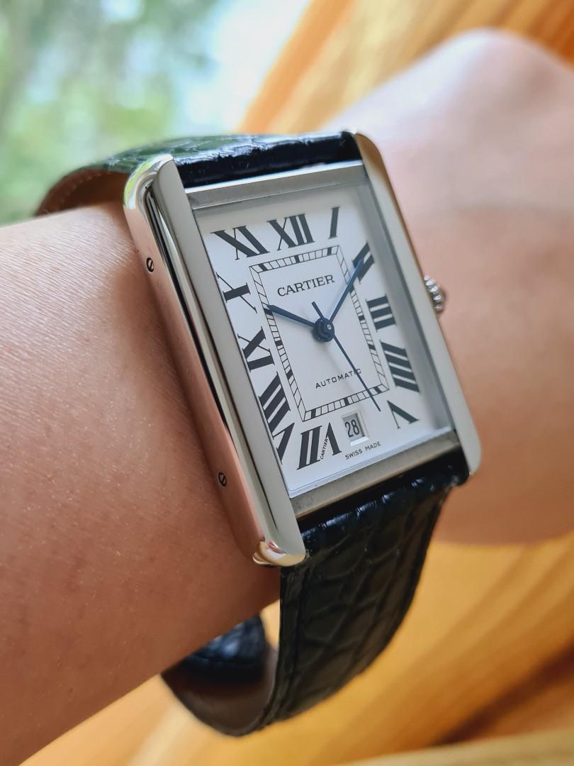 Cartier Tank Solo XL Date Automatic Steel Leather Strap Mens