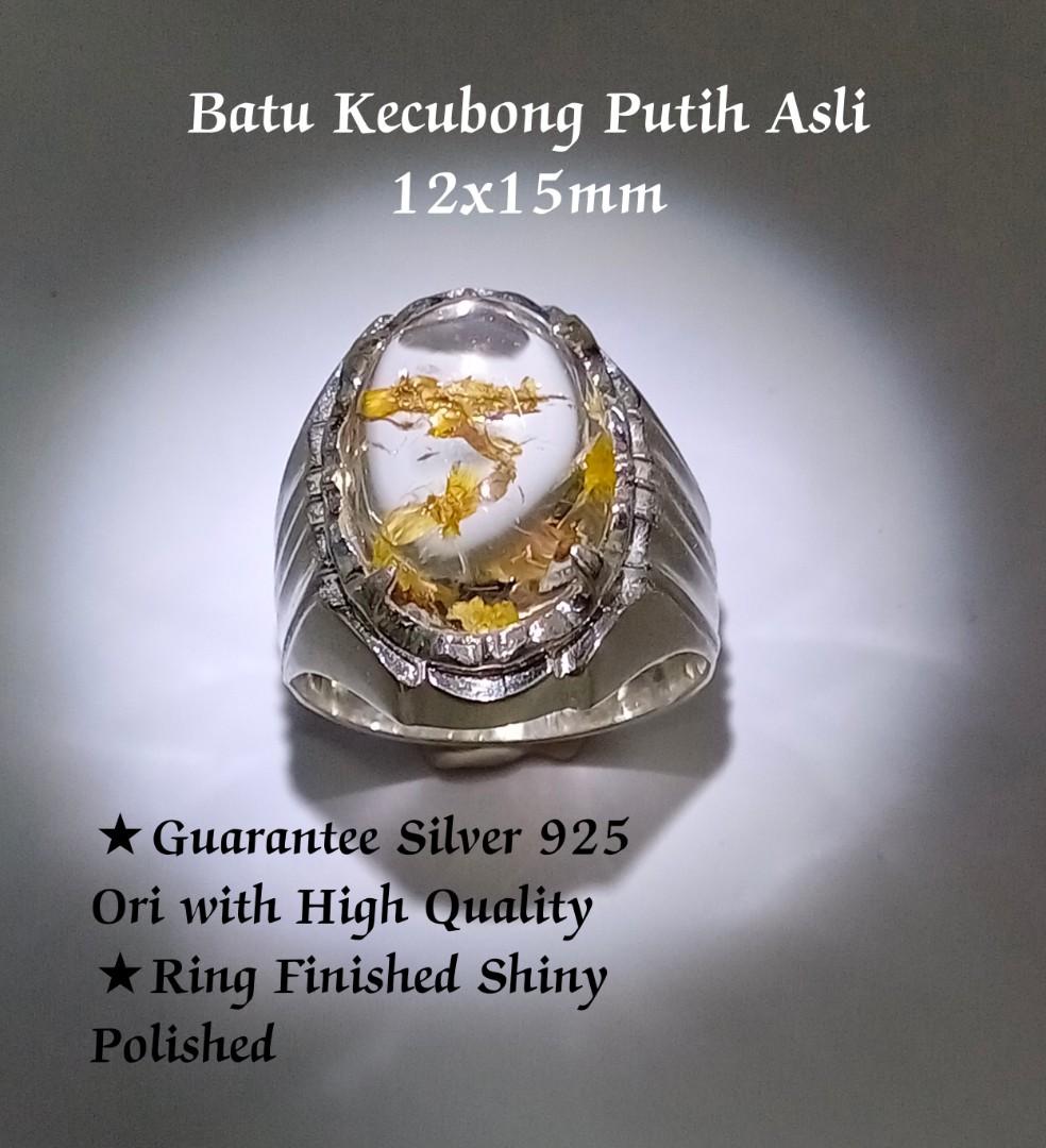 Cincin Batu Kecubung Putih Asli Silver 925 Ori Stone Size 12 X 15mm 天然白水晶925银男庄戒指 Design Craft Handmade Goods Accessories On Carousell