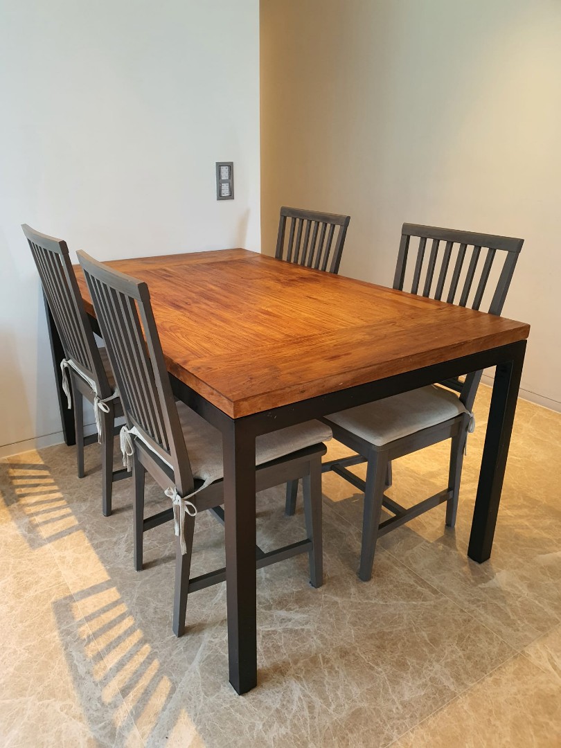 Crate & Barrel Teak Top Wooden Dining Table & Chairs, Furniture & Home