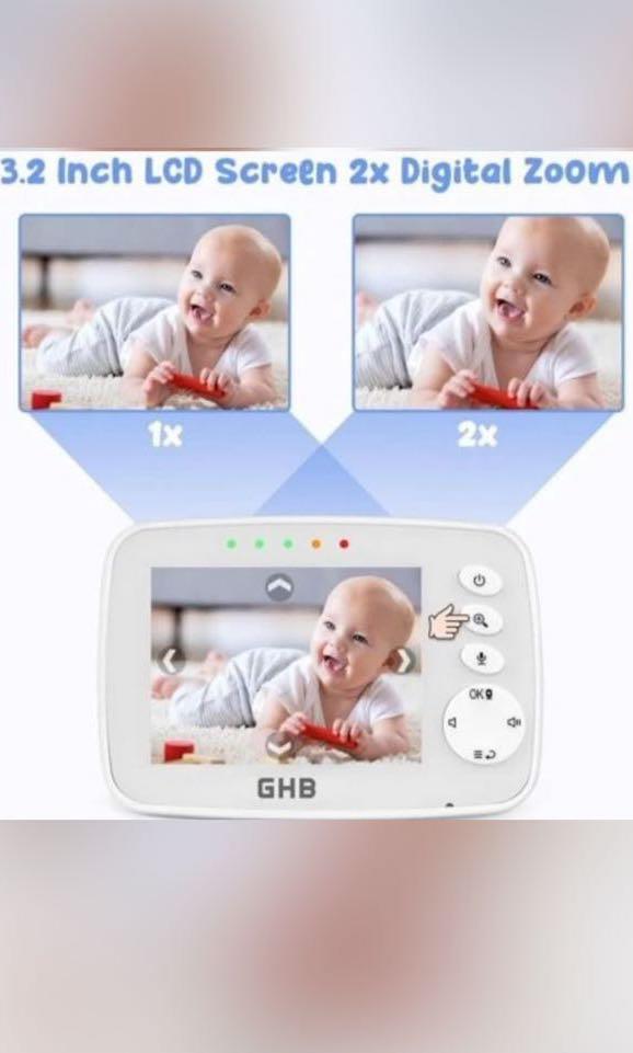 GHB Baby Monitor with Camera and Audio 3.2 Inch Screen 2 Way