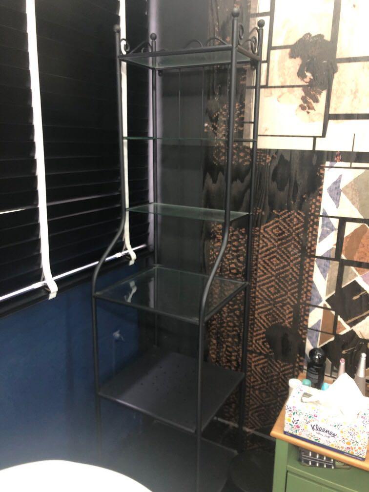 Ikea metal + glass shelf, Furniture & Home Living, Furniture, Shelves