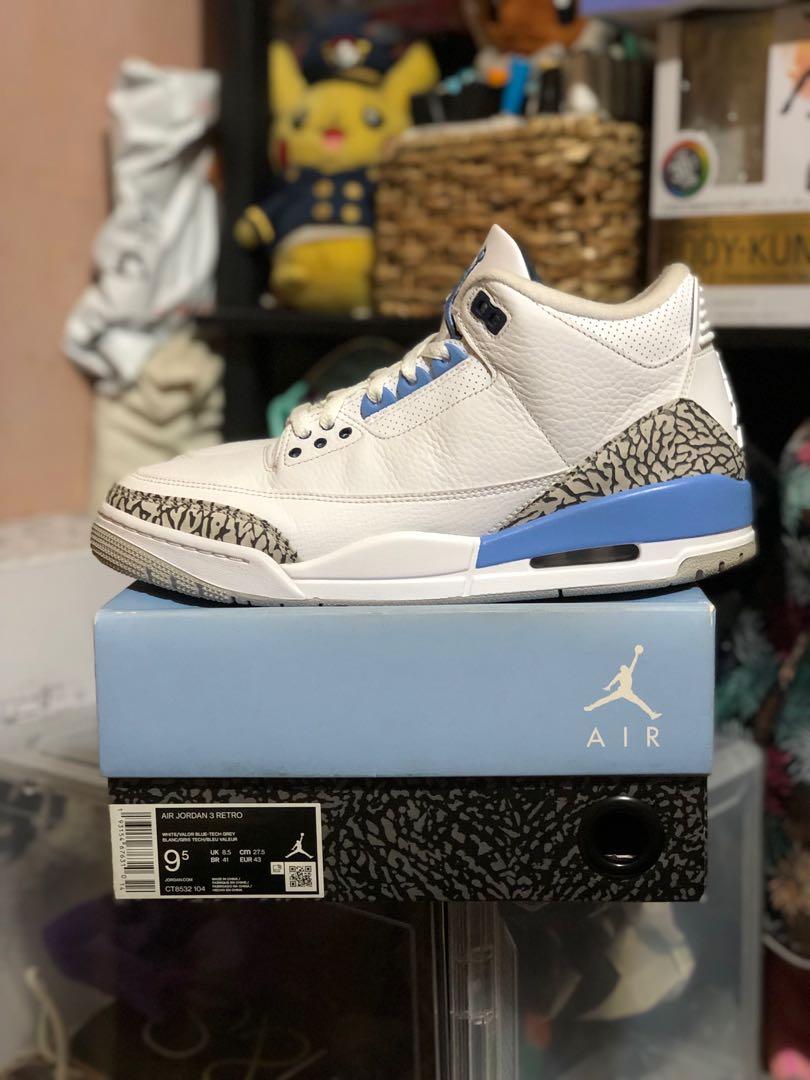 Jordan 3 UNC, Men's Fashion, Footwear 