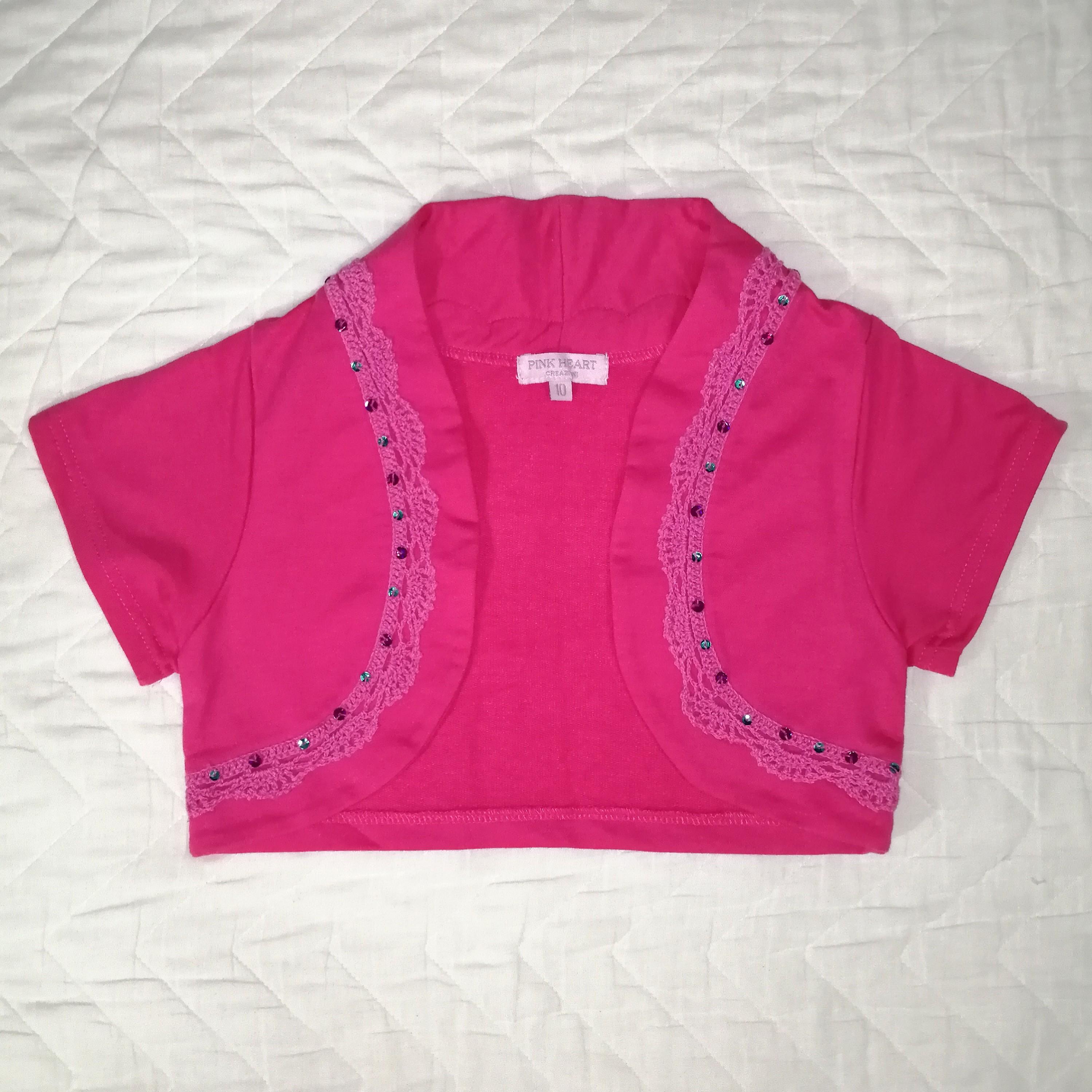 Kids Hot Pink Bolero Jacket with Lace Sequins Detail