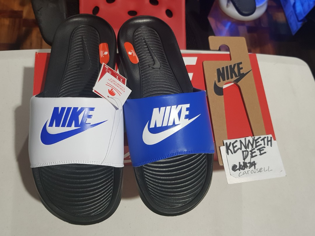 Nike Victori One Mix Mismatch Slides Blue Black White Sandals