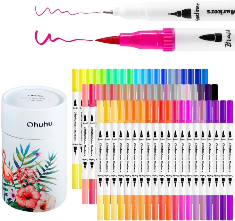  Ohuhu Markers for Adult Coloring Books: 100 Colors Coloring  Markers Dual Tips Fine & Brush Pens Water-Based Art Markers for Kids Adults  Drawing Sketching Bullet Journal Non-bleeding - Maui - White 