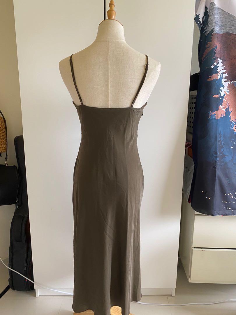 Oysho Zara Olive Green Midi Dress, Women's Fashion, Dresses & Sets ...