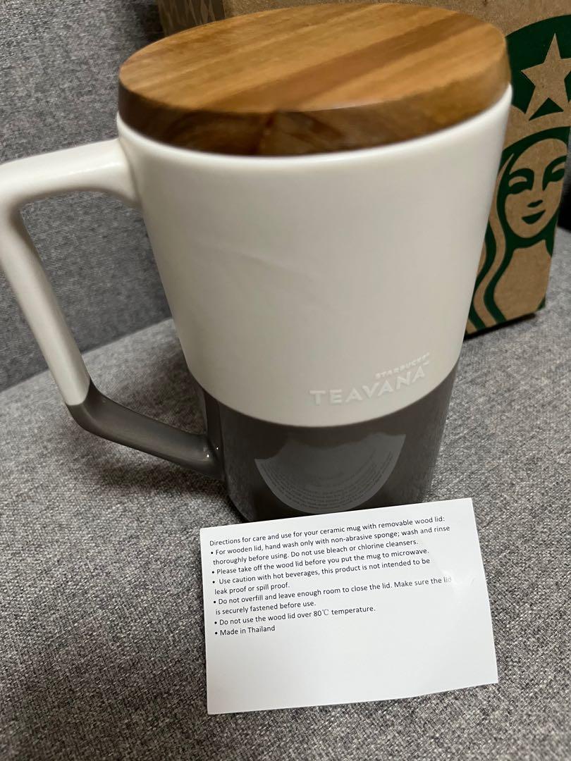 Starbucks ceramic mug with wooden lid, Furniture & Home Living
