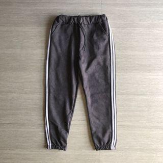 Varsity Stripe Suede Velvet Washed Grey Drawstring  Sweatpants Joggers Pants