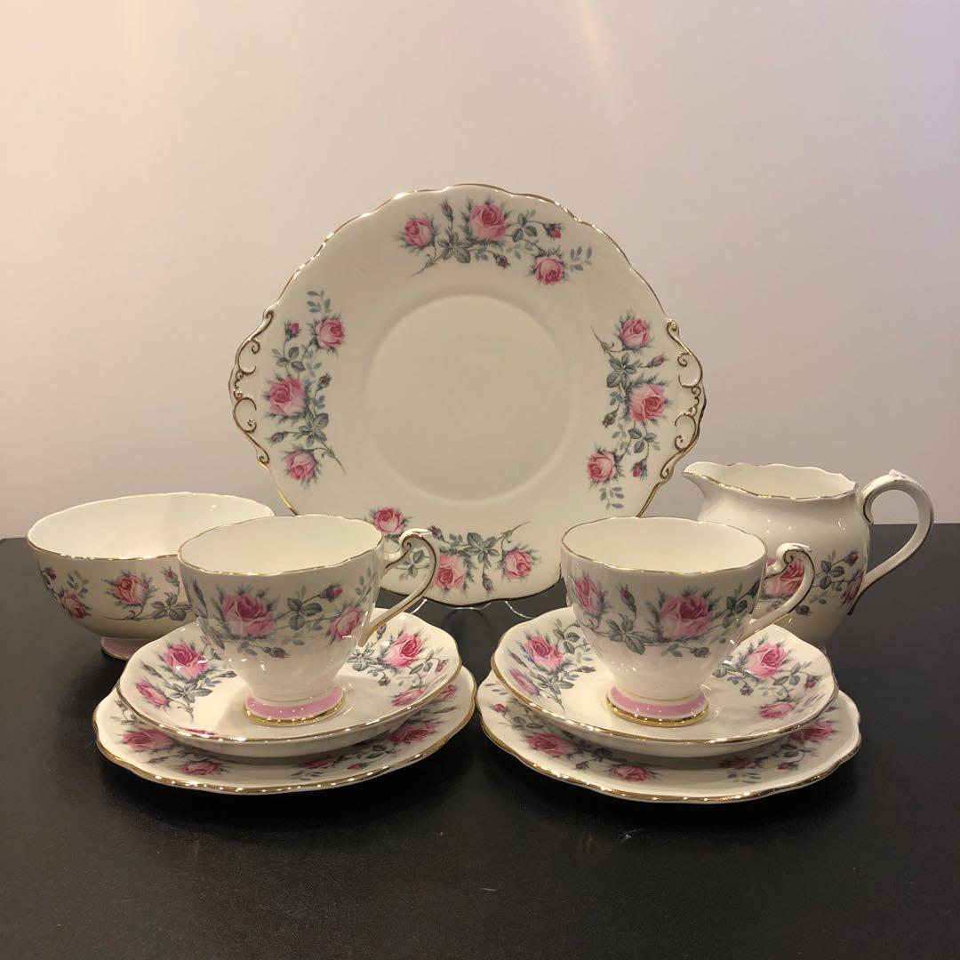 Vintage Roslyn pink and gray teaset for 2, Hobbies & Toys, Memorabilia