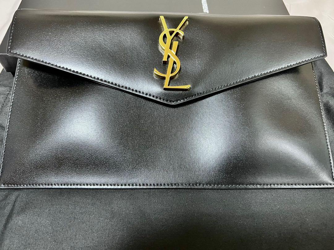 YSL Uptown Pouch Clutch in Shiny Smooth Leather