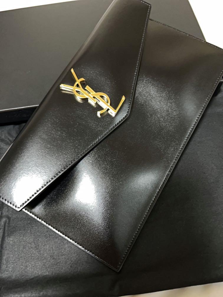 YSL Uptown Clutch in Shiny Smooth Leather