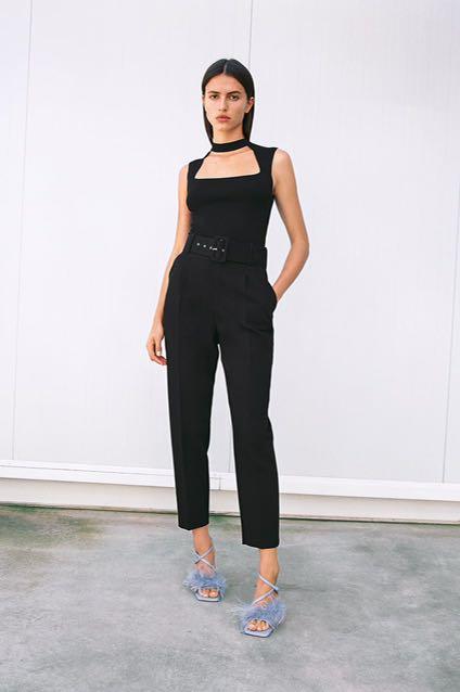 ZARA PANTS WITH FABRIC-COVERED BELT BLACK L