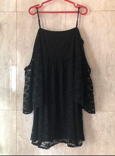 ASOS Cold Shoulder Bat Wing Black Lace Dress