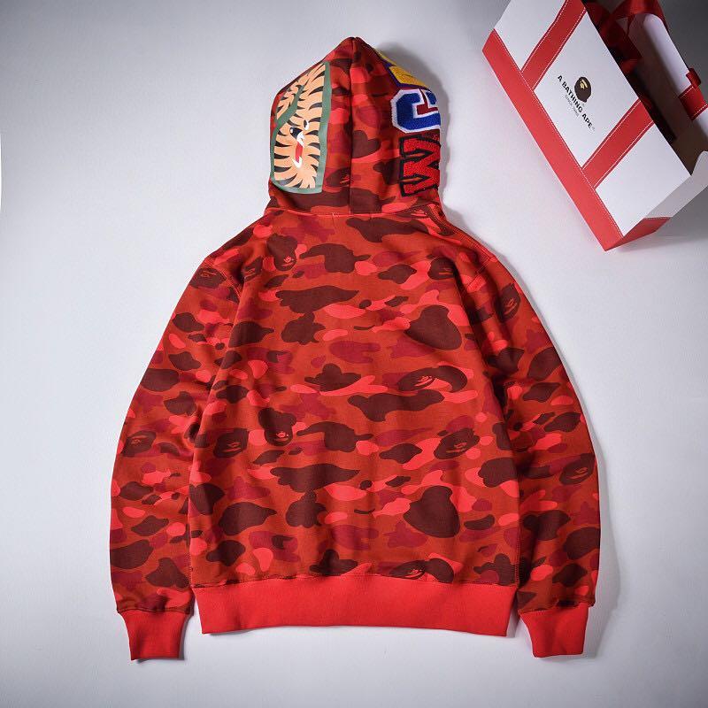 Bape Shark Camo Full Zip available in Blue, Red, and Green. Visit