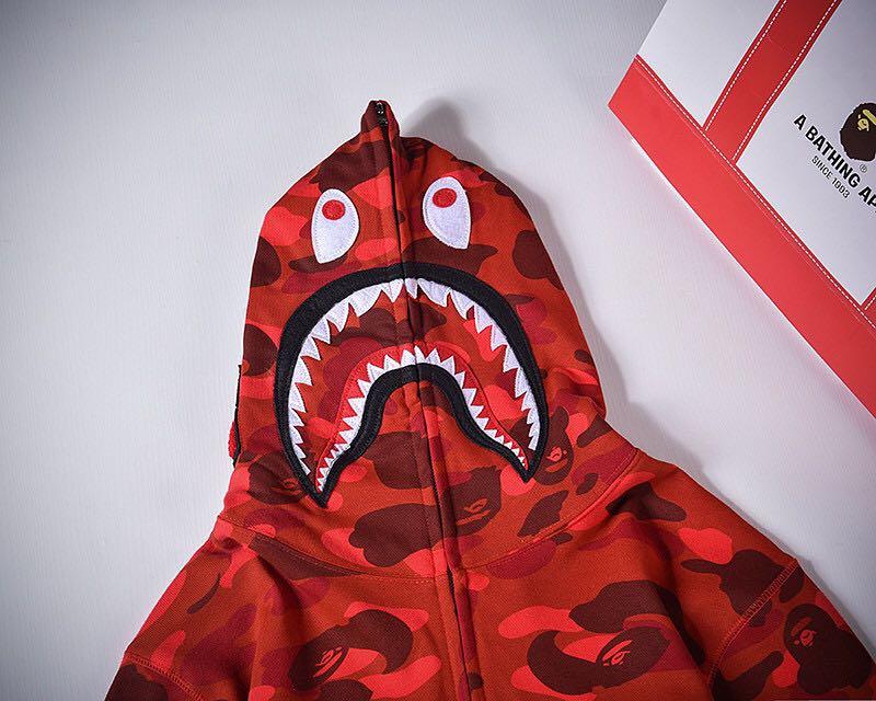 Bape Shark Camo Full Zip available in Blue, Red, and Green. Visit