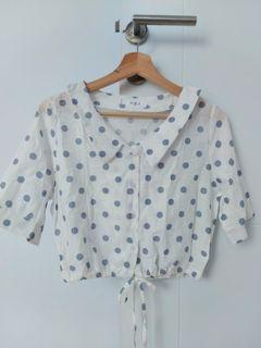 Blouse Polakdot Putih Pendek