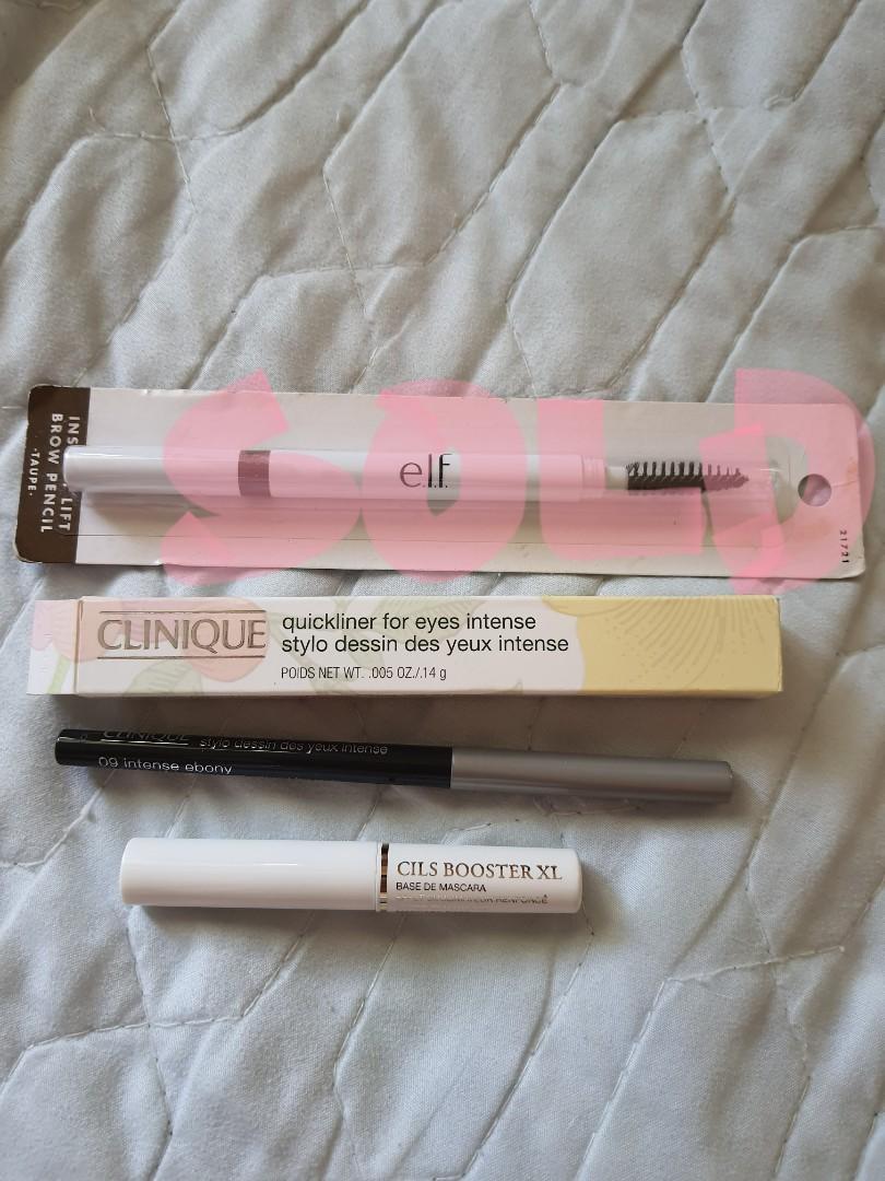 Bundle - Eye Make up (Category: Makeup) located in Manila. Submitted by djianne (Listing ID 1088558644, Image 1). Description: ♡ Bundle Eye Make up - All new and unused ♡ Clinique - Eye liner ♡ Lancome - Mascara Base / Primer ♡ Elf - Instant Brow Lifter Pencil - SOLD #maysweldo.