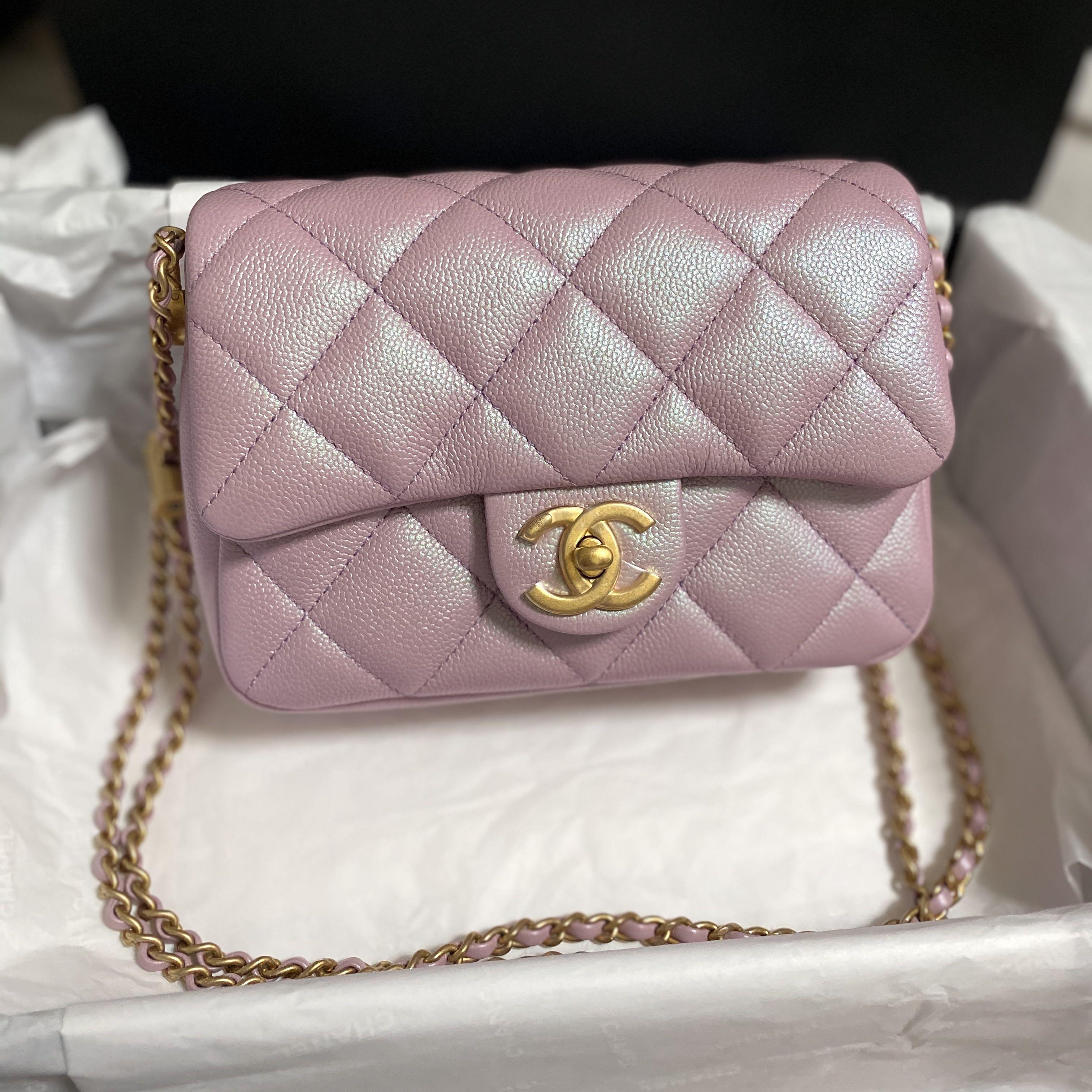 Chanel Mini/Small Coco Handle 21K Pale Blue Quilted Caviar with light gold  hardware