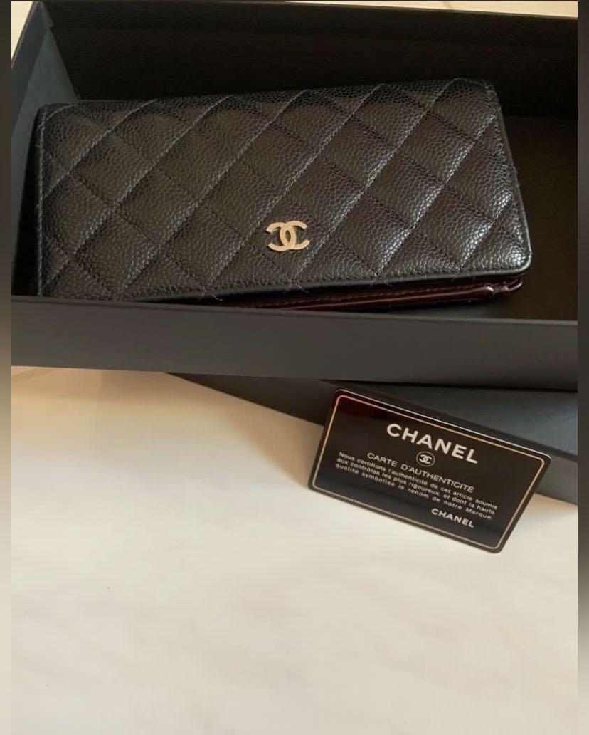 Chanel Authentic Long Caviar Bifold Wallet Black SHW, Luxury, Bags ...