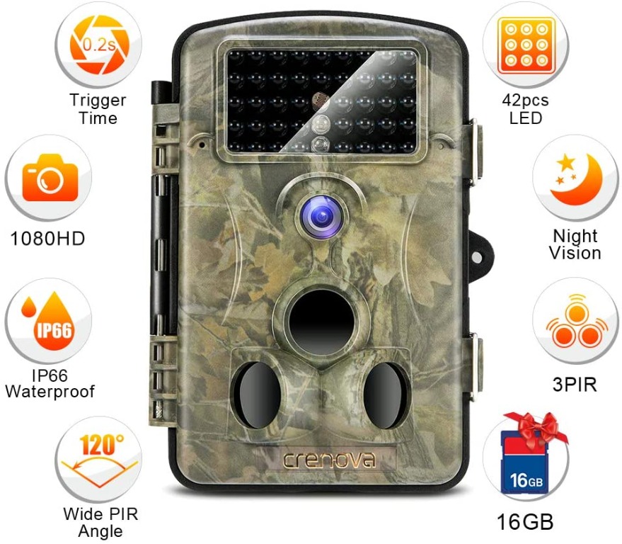 Crenova 20MP 1080P Trail Camera 47pcs 940nm IR LEDs and IP66 Waterproof 