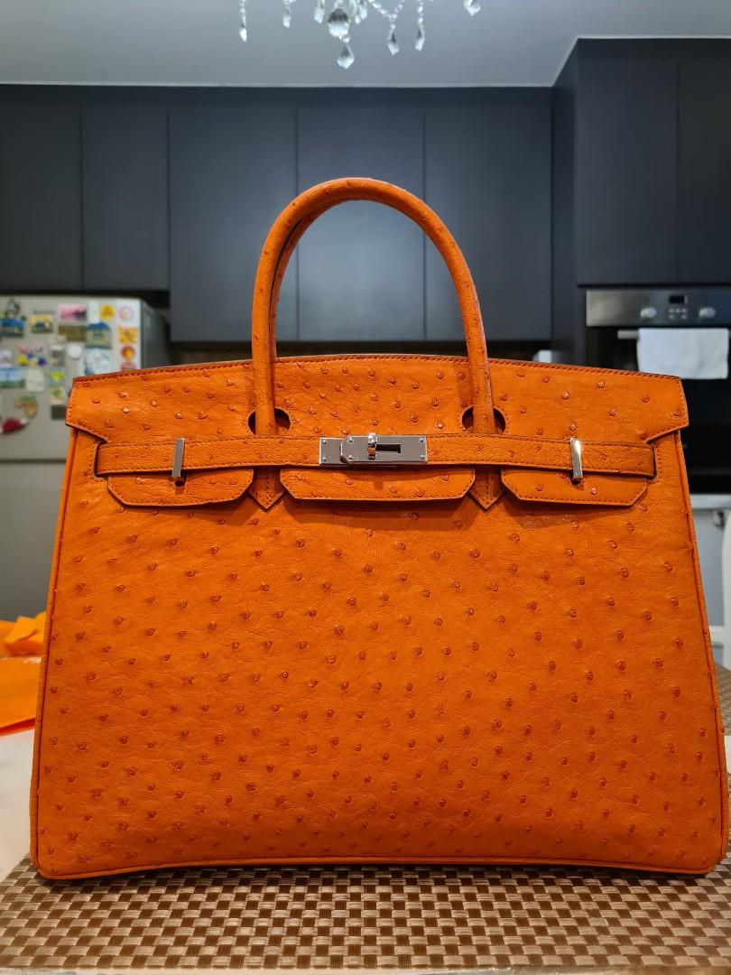 STUNNING HERMES BIRKIN BAG 35CM OSTRICH LEATHER TANGERINE ORANGE