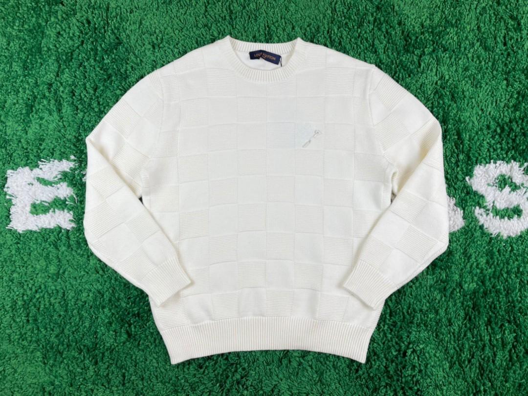 Men's Louis Vuitton Damier Stitch Crewneck Sweatshirt in White