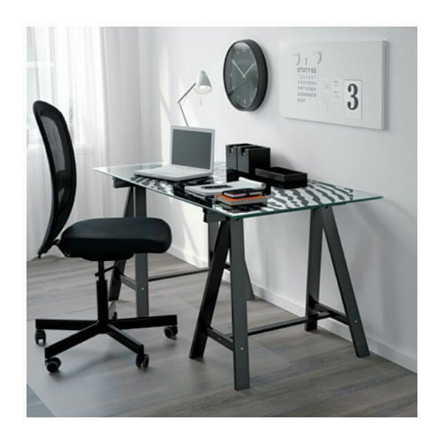 IKEA GLASHOLM glass table / desk, Furniture & Home Living, Furniture