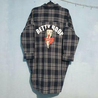 kemeja Tartan Tunik Flannel Oversize Denifits X Betty Boop Original Second