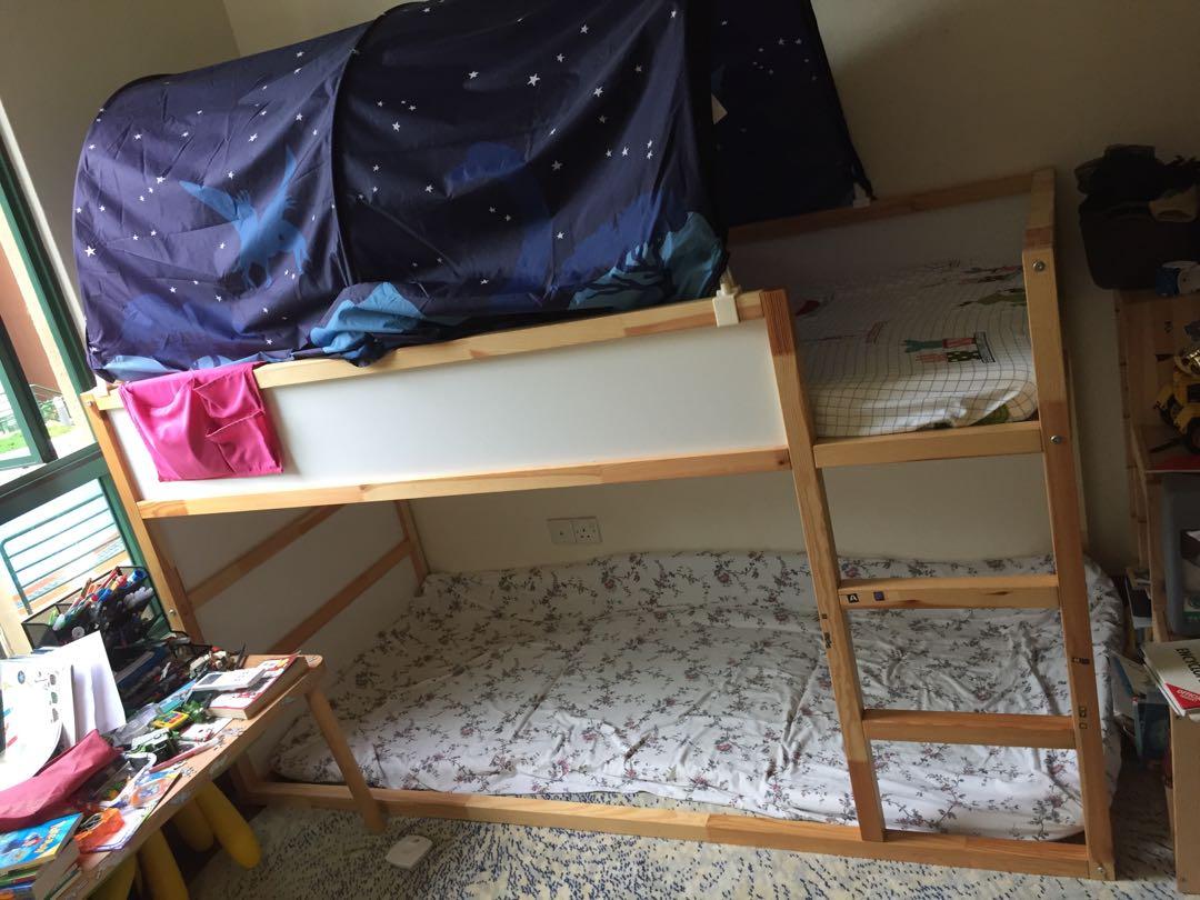 KURA Reversible bunk bed, pine 90x200 cm (with bed tent and mattress