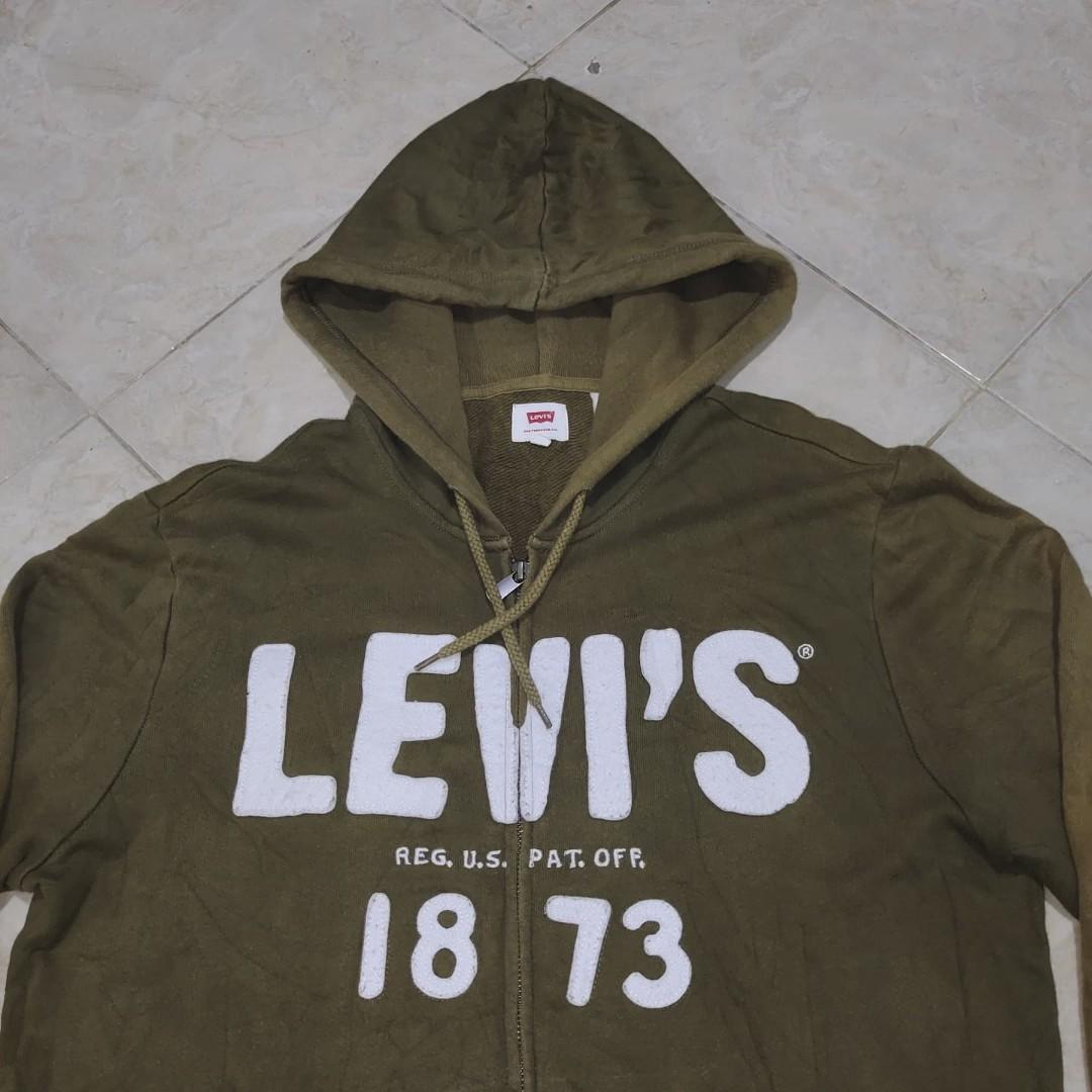 Levi's Green Zipper Hoodie, Fesyen Pria 