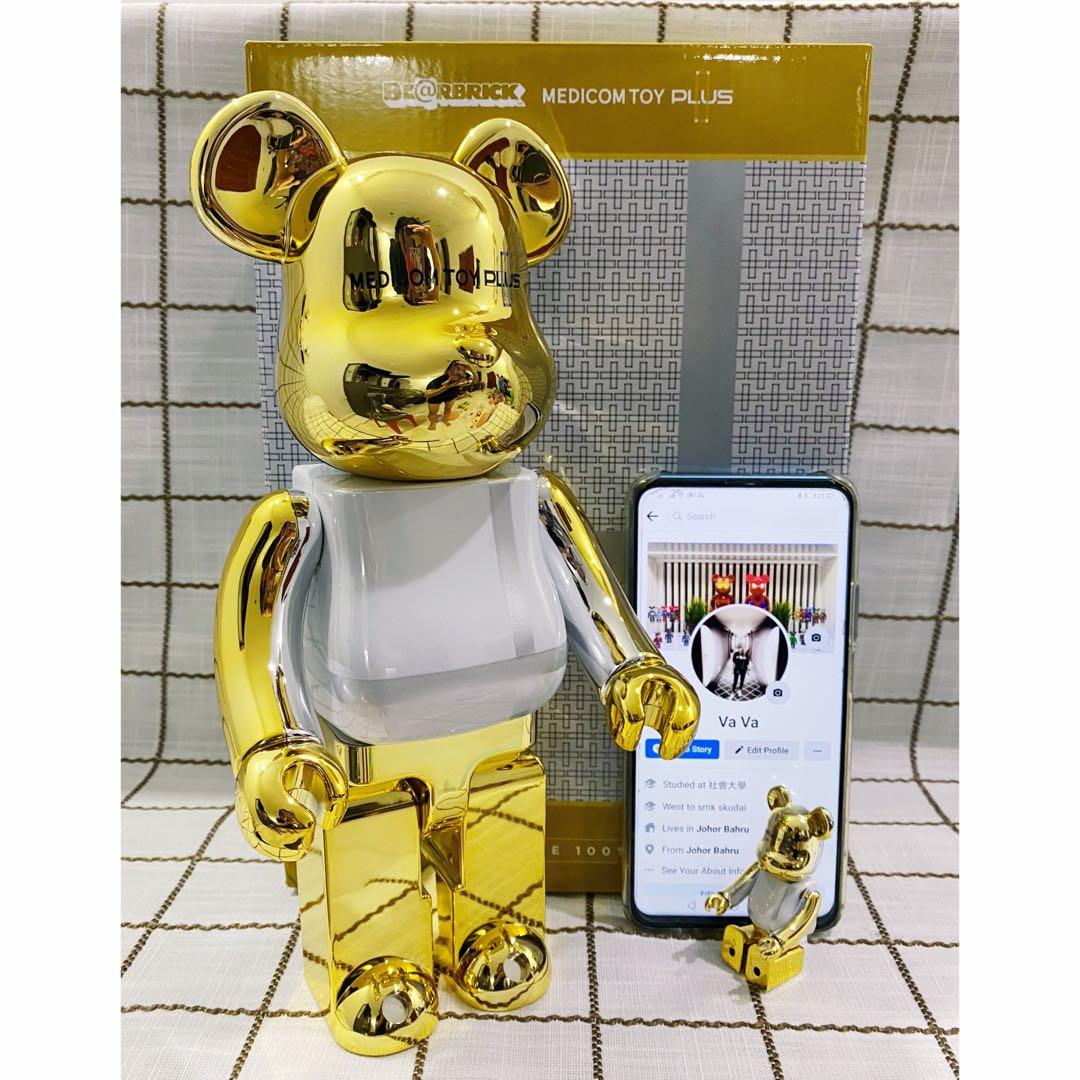 Bearbrick Medicom Toy Plus Gold Chrome 100%+400%, Hobbies & Toys ...