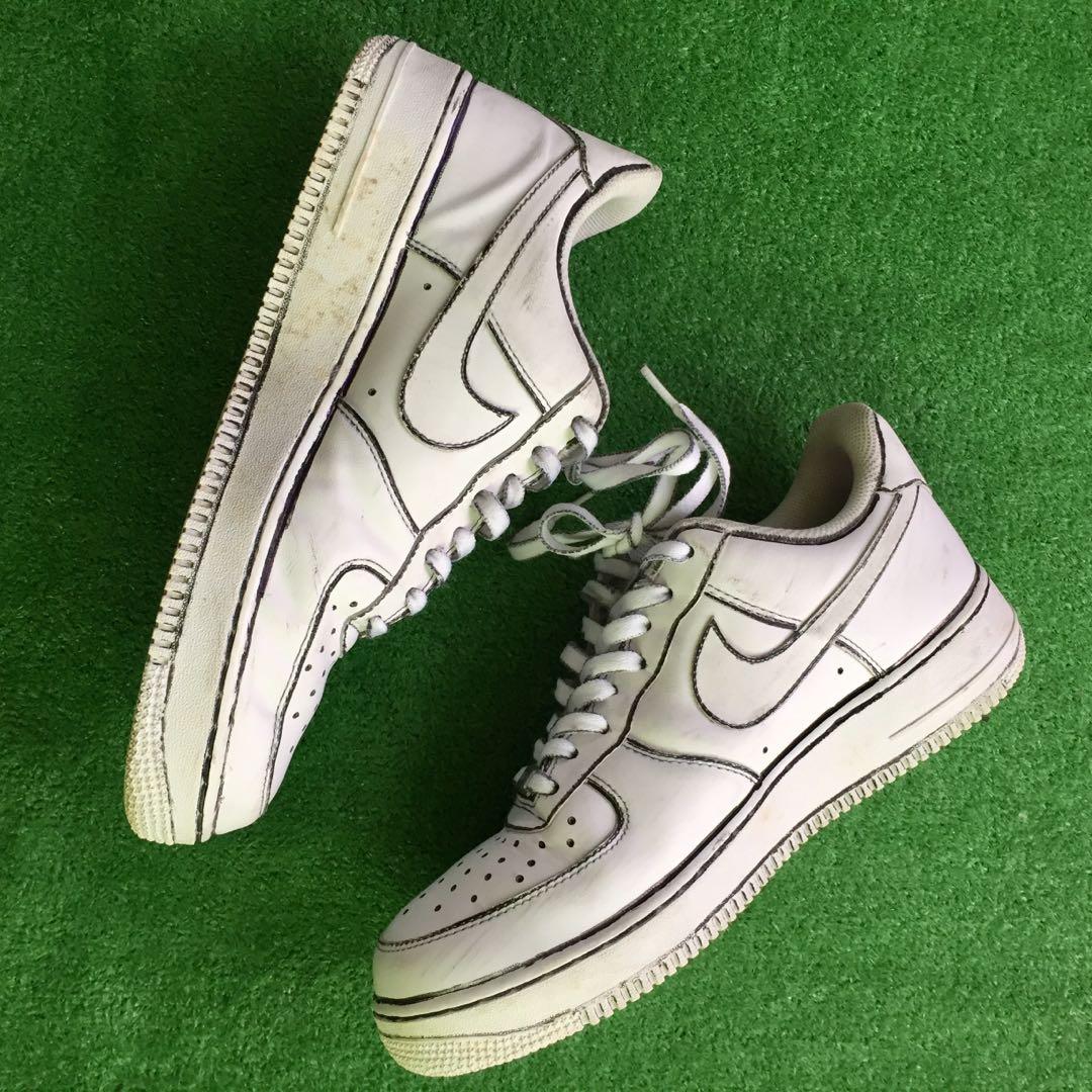 Nike Air Force 1 low triple white customized sketch