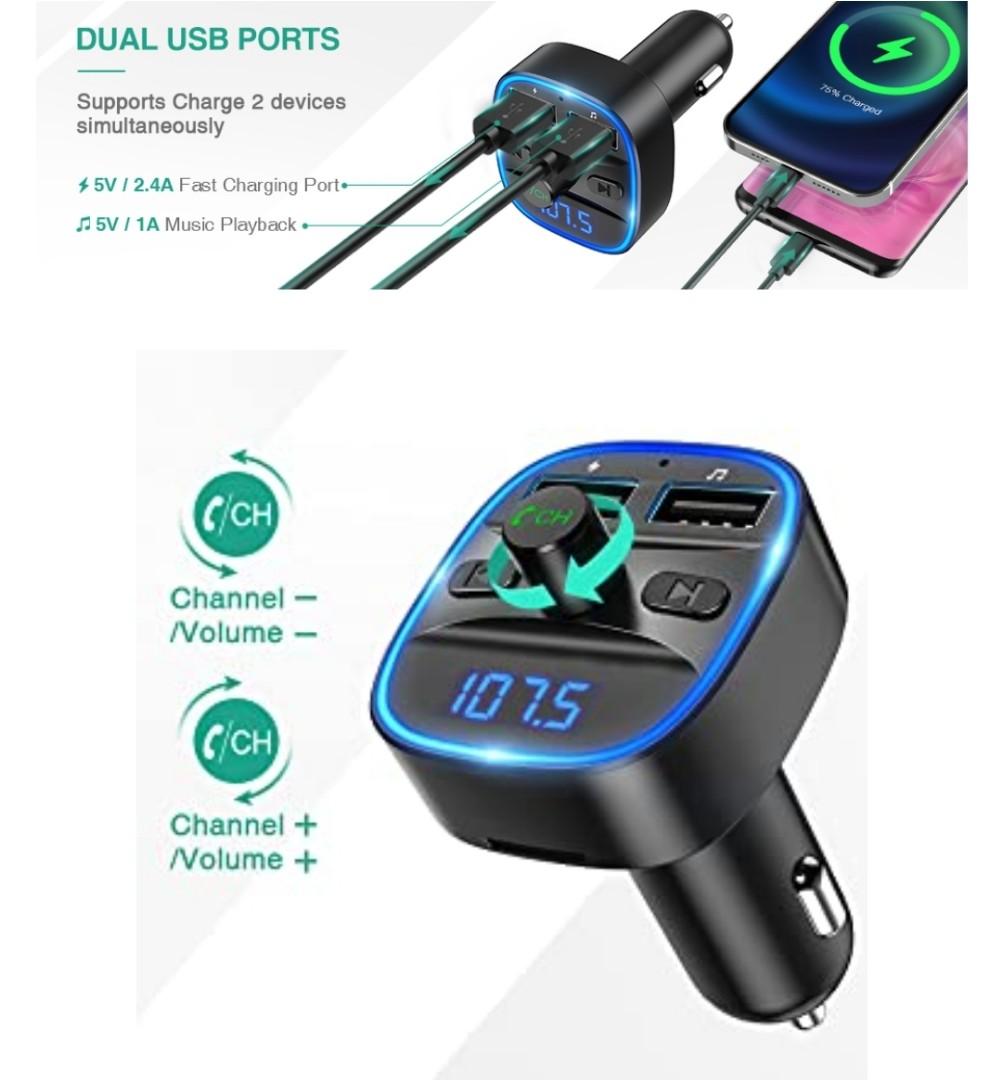 ORIA Bluetooth FM Transmitter for Car, [Upgraded] Wireless in-Car Radio  Adapter Car Kit, Universal Car Charger with Dual USB Charging, Hands-Free