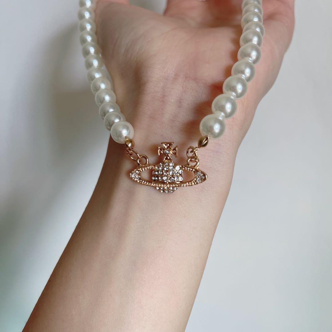 Vivienne Westwood large triple row pearl orbit planet SILVER choker necklace  | eBay