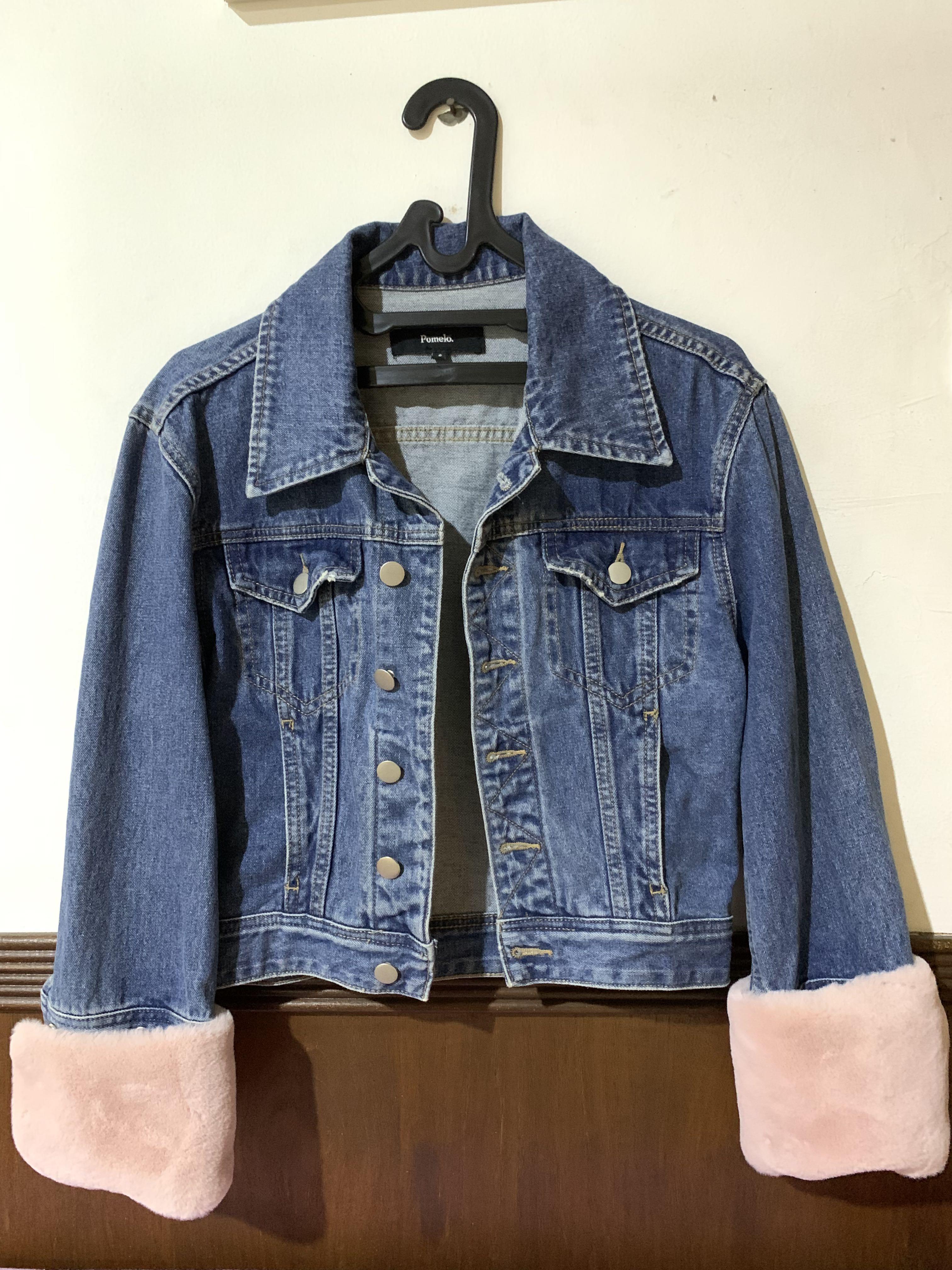 Pomelo Denim Jacket Fur Cuff, Fesyen 