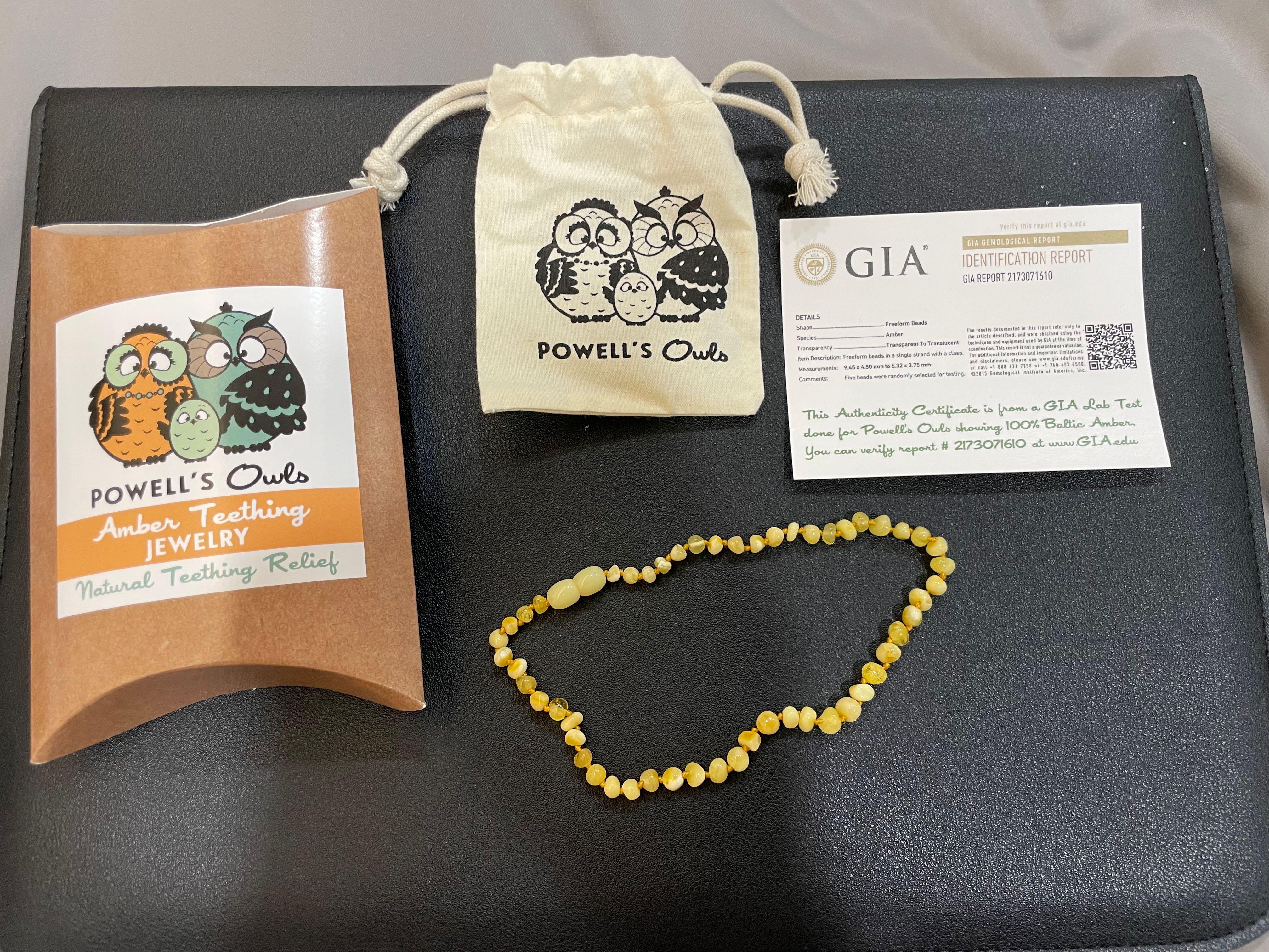 Powell s Owls Baltic Amber Teething Necklace Polished Milk