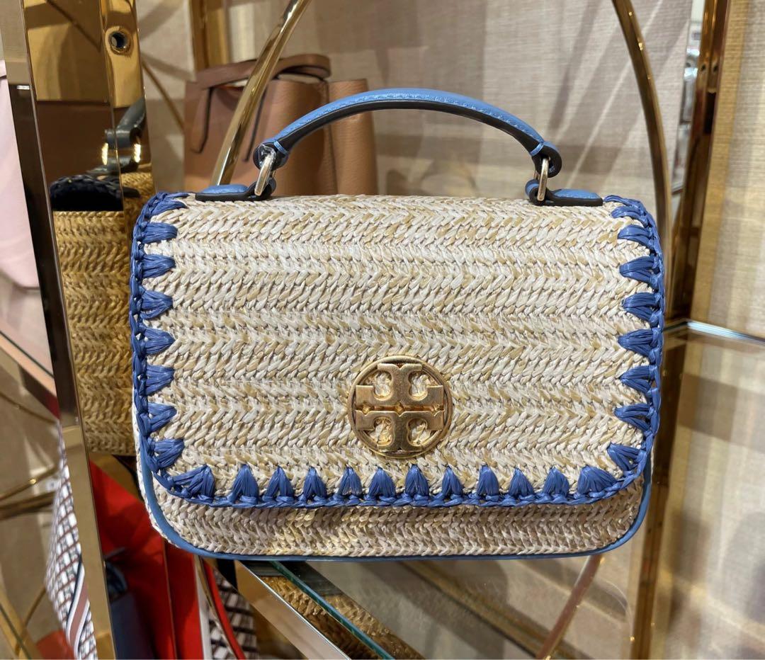 Tory Burch Willa Straw Embellished Bucket Bag, fallgala