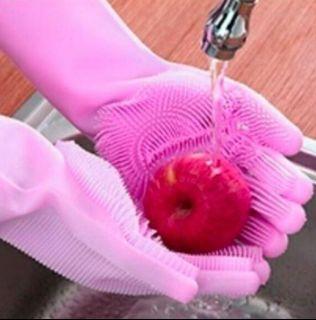Reusable Silicon Gloves / Thick Dish Washing Silicone Gloves / Pet Grooming Gloves / Gloves with Bristles / Multipurpose Scrubber Gloves