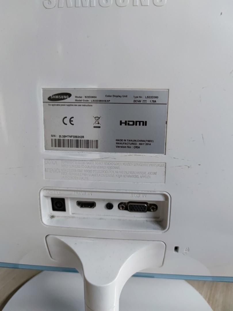 SAMSUNG MONITOR 22 INCHES (WHITE) *OFFICE PULL OUT*, Computers & Tech