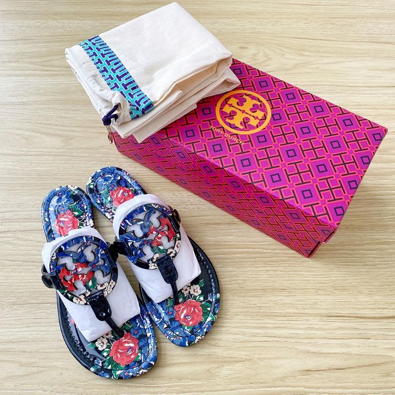 SUPER SALE Authentic TORY BURCH Navy Blue Tea Rose Floral Miller Leather  Flats Sandals Size 6, Women's Fashion, Footwear, Flats & Sandals on  Carousell