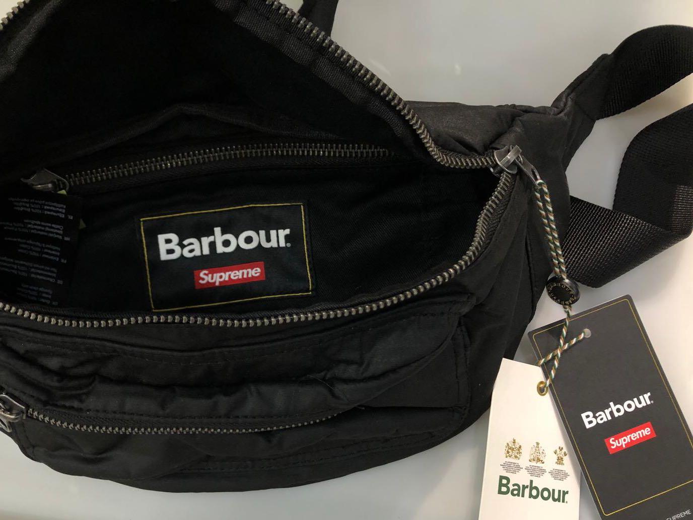 supreme Barbour waxed cotton waist bag 黒