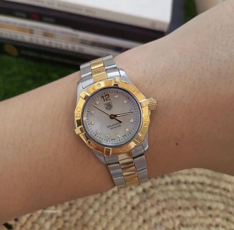 tag heuer aquaracer gold plated and stainless steel ladies watch