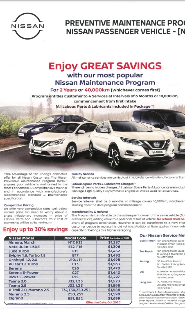 Tan Chong Motor Nissan NPMP Servicing Package Car Accessories